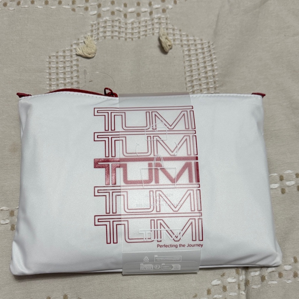Tumi White  with Red Logo Print Voyager Just in Case Tote